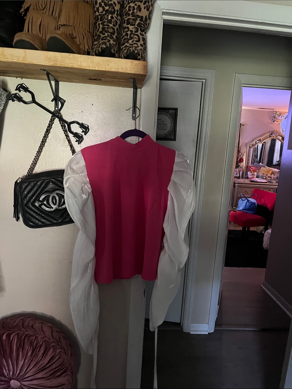 Gracia Fuchsia Blouse with Sheer White Puff Sleeves